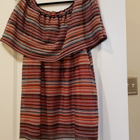 Catherines Tops - Crochet off shoulder multi blouse 2x unique!